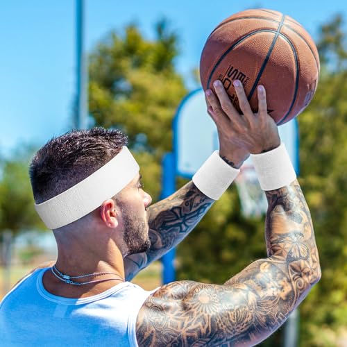 BEACE Sweatbands Sports Headband for Men & Women - Moisture Wicking Athletic Cotton Terry Cloth Sweatband for Tennis, Basketball, Running, Gym, Working Out - color: Orange