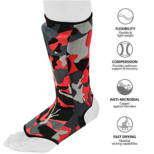 Be Smart Kids, Adults, Youth, Men and Women Muay Thai MMA Kickboxing Shin Guards, Instep Guard Training, Sparring Protective Gear Equipment Shin Kick Pads - color: Red Camo, size: XXXS ( 3 to 8 Years )