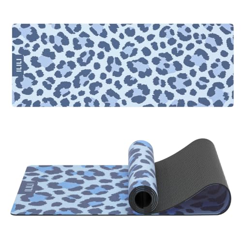 ILILI Yoga Mat Leopard Print Yoga Mat 8mm, Suede & TPE Thick Exercise Mat, Workout Mat for Women Men, 72''x25'' Fitness Mat with Strap for Home Gym, Yoga, Pilates, Stretching - color: Blue