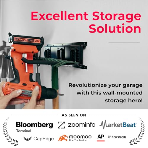 TIDYME Garage Tool Organizer Wall Mount - 64 inches - Sturdy Storage Rack with Adjustable Hooks, Anti-Rust - Easy Installation, 400lbs Capacity - Garden Tool Organizer (04 Racks & 08 Hooks) - size: 64" Carbon Steel with 4 Racks & 8 Hooks