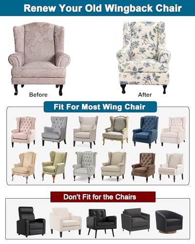CRFATOP Soft Wing Chair Slipcovers 2 Pieces Wingback Chair Covers Sofa Slipcover with Arms Stretch Jacquard Wing Back Armchair Cover Furniture Protector for Wingback Chairs Living Room,C49 - color: Color C49