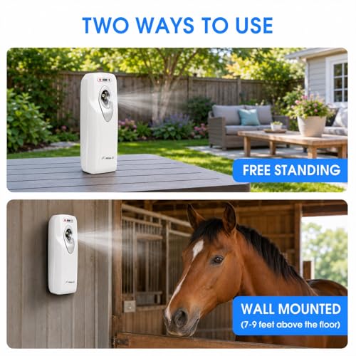 Automatic Air Freshener Spray Dispenser, Custom Timing (Day/Night/24H, 5/10/15/30 min interval), Wall Mounted/Free Standing, Home& Commercial, Glade& Airwick Refill Can, 2 D batteries, Milas-D - color: White, size: 1 Count (Pack of 1)