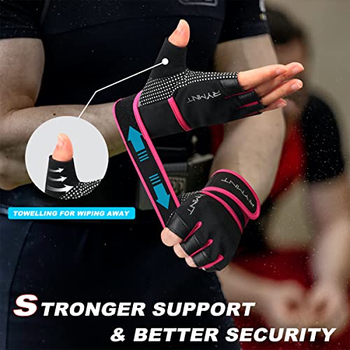 Workout Gloves with Wrist Wrap Support, Weight Lifting Gloves with Full Palm Protection & Extra Grip for Men Women Gym Exercise, Fitness, Weightlifting, Pull ups - color: Pink, size: Medium