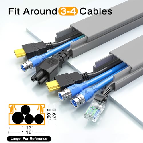 Delamu 157in Cord Hider, Cord Cover Wall Cable Management, Paintable Wire Cover for Cords, Cable Hider Raceway Kit, Cable Cover Concealer, Wire Hiders for TV on Wall, 10 X L15.7 W1.18 H0.6in, Grey - color: Grey, size: 157in L x 1.18in W x 0.6in H