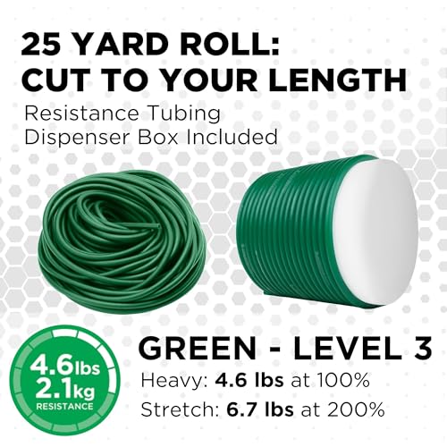 THERABAND Latex Resistance Tubing, Green, Heavy, Level 3, 25 ft Roll, Professional Grade for Upper and Lower Body Workouts, Cut-to-Length, Color-Coded Resistance Levels - color: Level 3 / Heavy - Green, size: 25 Foot