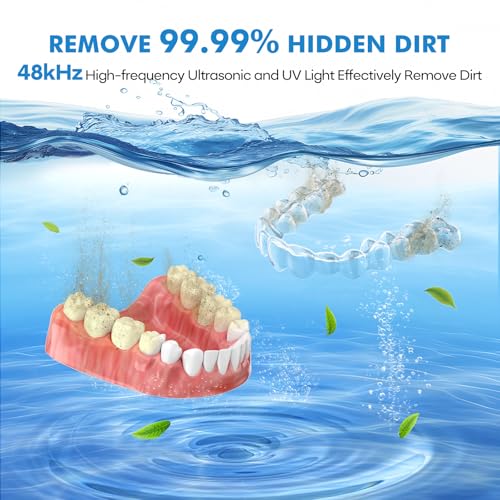 Upgraded Ultrasonic Retainer Cleaner Machine, 48kHz Ultrasonic Dentures Cleaner for Mouth Guards, Braces, Aligner, Toothbrush & Jewelry, 200ML Capacity, White - color: Pearl White