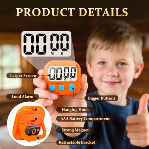6 Pack Digital Kitchen Timer Small Classroom Timers for Kids Teachers (Orange&Green) - color: Orange&green