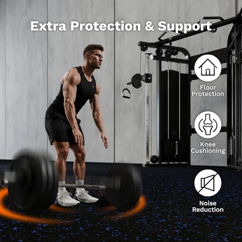 AIRHOP 1'' Ultra-Thick 24 Sq Ft Rubber Top Gym Flooring for Home Gym | 6 Tiles, High Density EVA Foam, Waterproof & Non-Slip Rubber, Interlocking Puzzle Mats, Heavy Duty Floor Protection, 24"x24" - color: Black/Blue, size: 24 Sq Ft (6 Tiles)
