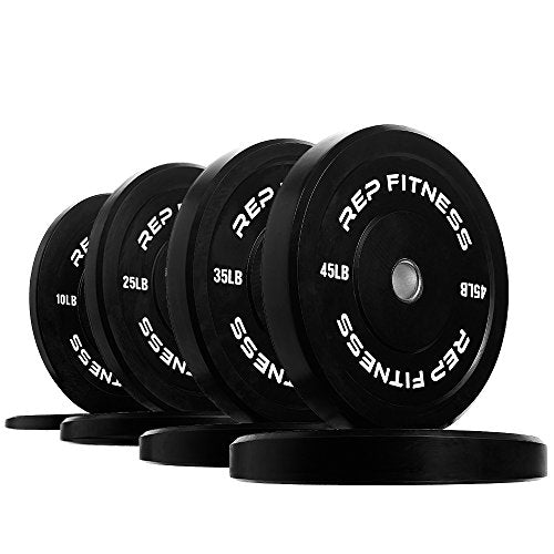 REP Fitness Rubber Bumper Plates, 5Lb to 370 lb Set Pairs, Olympic Standard Weights, Shock Absorbing Low Bounce Design, For Home Gyms, Fitness Centers, Strength Workouts, Barbell Use - style: 230 LB Set