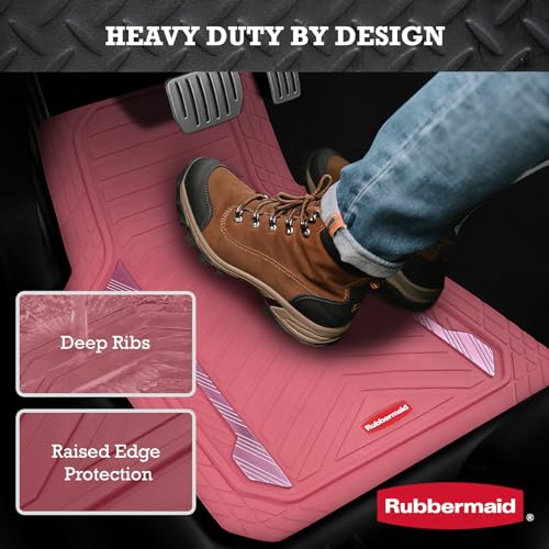 Rubbermaid Car Floor Mat, Heavy Duty All-Weather Car Mats Full Set with Dual-Tone Pink and Sliver Aluminum Inserts – Universal Fit, Anti-Slip Backing, Trim-to-Fit for Most SUV, Sedan, Van - color: Pink & Silver