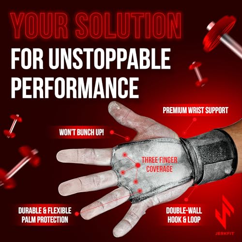 JerkFit WODies Gymnastics & Weightlifting Grips with Wrist Wraps – 3 Hole Versatile Gym Gloves for Pull Ups, Gym Training & Cross Training – Hand Grips Palm Protector for Men & Women - color: Black, size: Medium 3.5”- 4”