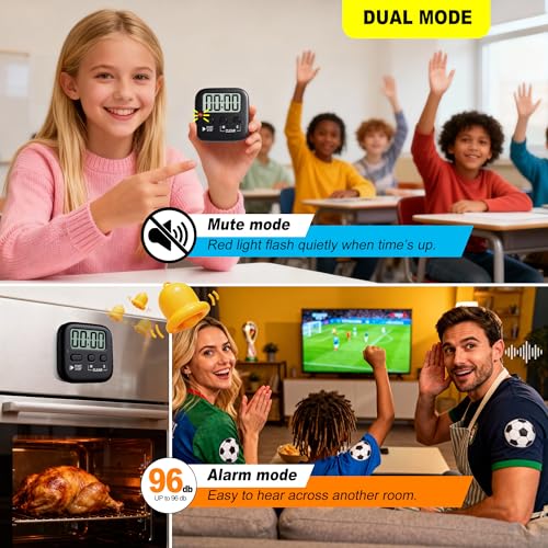 Antonki 2 Pack Digital Timer for Kids, Magnetic Countdown Kitchen Timers for Cooking, Egg, Classroom, Teacher, Exercise, Study, Oven - Battery Included - color: Rich Black *2