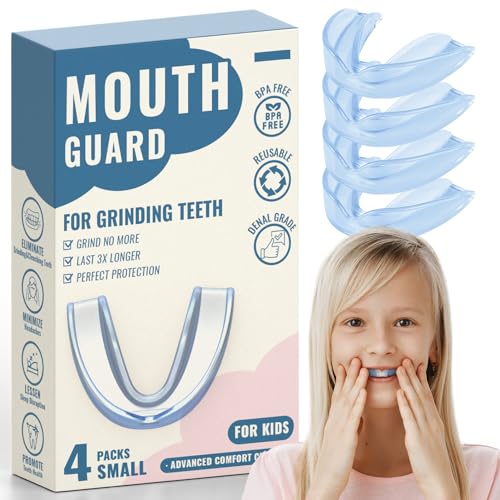 Blue Mouth Guards for Kids,4 Pack Small Szie, 1 Storage Case Included