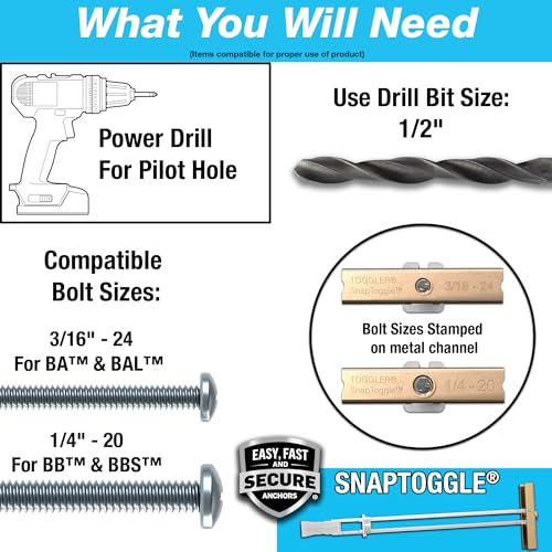 TOGGLER SNAPTOGGLE Drywall Anchor with included bolts for 0.25"x2.5" (100 Pieces) - size: 2.5 inches