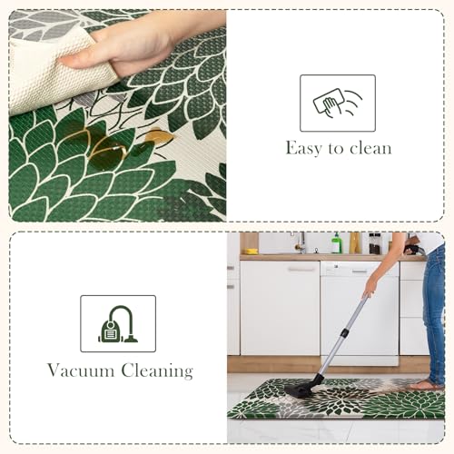 Anti Fatigue Kitchen Mat 2PCS,Boho Dahlia Floral Kitchen Rugs Non Slip Rubber Backing,Waterproof Farmhouse Kitchen Mat for Floor,Cushioned Standing Mat Christmas Decor for Laundry,Sink,Desk,Green - color: Dark Green, size: 17.3" x 47 "+ 17.3" x 29 "--0.47