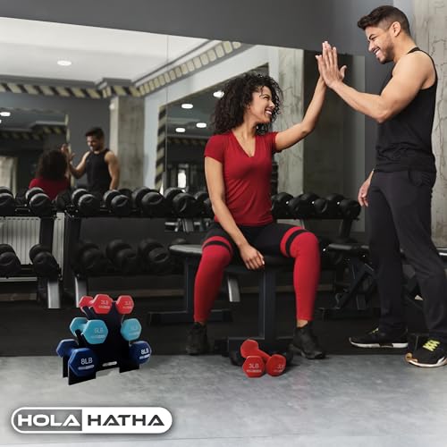 HolaHatha 1, 2 and 3 lb Neoprene Dumbbell Strength Training Weight Set with Rack - color: Blue/Red, size: 32 LB