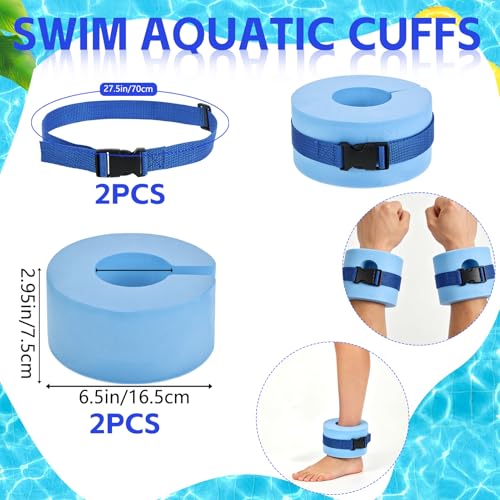 4 Pcs Water Aerobics Set for Aquatic Exercise, 2 Foam Water Dumbbells & 2 Aquatic Cuffs, Pool Resistance Weights Fitness Equipment, Ankle Arm Swim Weights for Water Workouts & Training