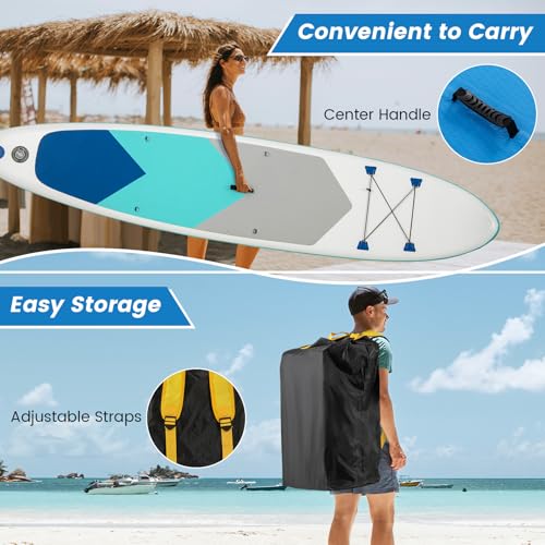 KOTEK 10FT/11FT Inflatable Paddle Board, SUP Paddleboard with Hand Pump, Safety Leash, Repair Kit, Carry Bag, Non-Slip EVA Deck, Stand Up Paddle Board for Youth & Adults - size: 11 FT, style: Multi Blue Grey
