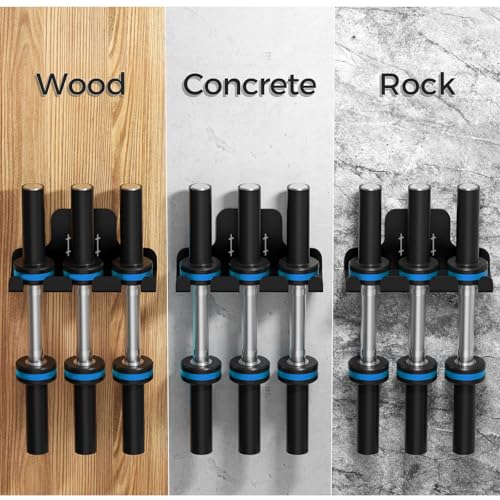 Barbell Wall Holder,Olympic Hanger,Garage Gym Bar Wall Rack,Vertical Barbell Mount Rack,Space Saving Commercial or Home Gym Accessory,Holds Under 33mm Bar Size - color: Bar Pattern Black 3 hooks