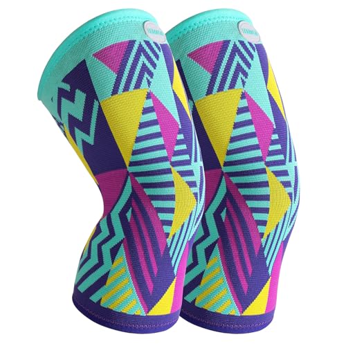 Sport Knee Brace for Women & Men - Knee Compression Sleeve for Running Knee Pain, Workout Sports Brace for dancing, Basketball, Fitness, Hiking(Wave Graphics, L, 2 Pack) - size: Large, style: Wave Graphics
