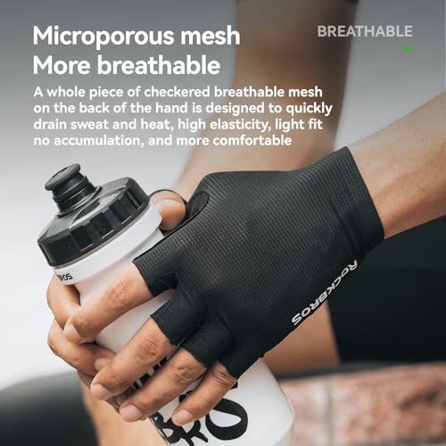 ROCKBROS Cycling Gloves for Men Women Breathable Gel Pad | Reduce Riding Pain, Breathable Mesh Keeps Hands Cool,Fits MTB Hiking Outdoor Work - color: Breathable Half Black, size: Large