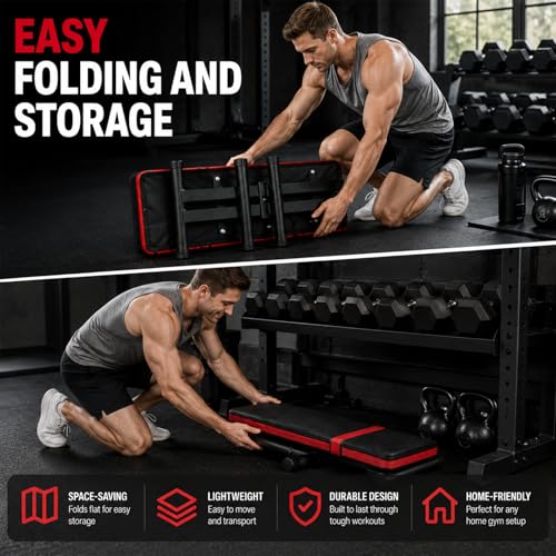 2 IN 1 Flat Weight Bench Foldable Workout Bench 618LB Capacity for Home Gym Bench Press Dumbbell Strength Training
