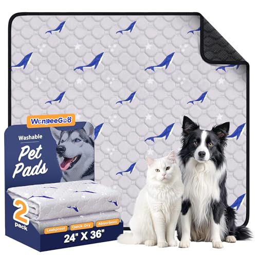 Washable Dog Pee Pads, Non-Slip Waterproof, 24 x 36 in, 2 Pack, Dolphin | Super absorbent, waterproof and non-slip; washable, reusable dog pads for crates, playpens, floors, furniture and travel - color: Dolphin Pattern, size: 24"x36"(Pack of 2)