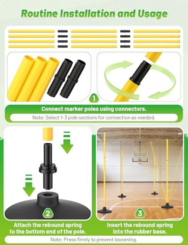 GHB Agility Poles 4 Pack 50" Sports Soccer Training Poles | Detachable Speed Training Equipment Football Accessories with Rubber Base - size: C.Rubber Base+Rebound Spring