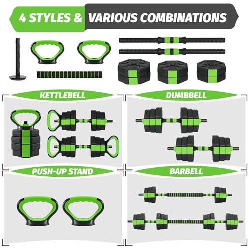 Adjustable Dumbbells Set, 3 In 1 Free Weight Dumbbells Set with Barbell, Kettlebell Options, Home Dumbbell Set with Anti-Slip Texture Handle for Strength Training Suit Men & Women