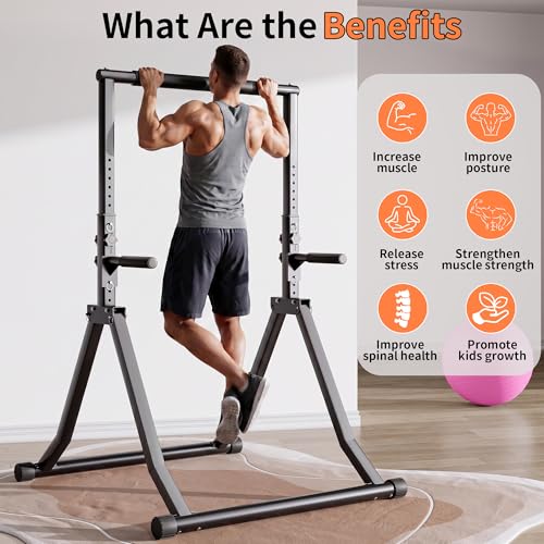 Foldable Pull Up Bar Station 58.3''-76.8'' Power Tower - color: 58.3"-76.8" with Dual Dip Handles