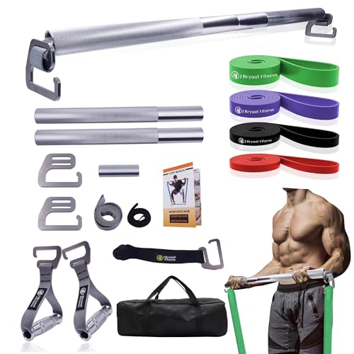 J Bryant Fitness Heavy-Duty Resistance Band Bar with Resistance Bands, E-Shaped Hook Design, 500lb Load Capacity, Anti-Slip Surface, Carry Bag Included, for Strength Training and Fitness - color: Set2