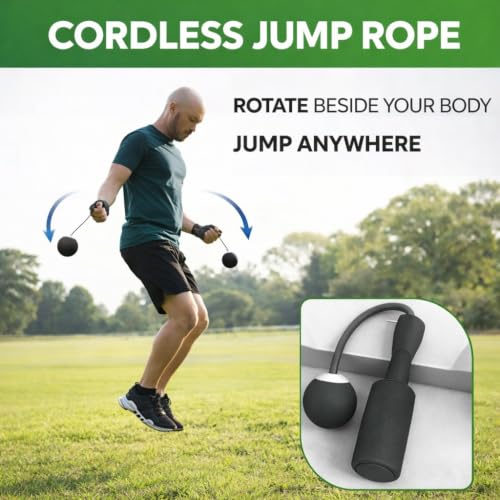 Ropeless Battle Ropes & Weighted Ropeless Skipping Rope Set, Portable Home Gym Equipment for HIIT Cardio Fitness Training, Fat Burning Strength Workout Gear