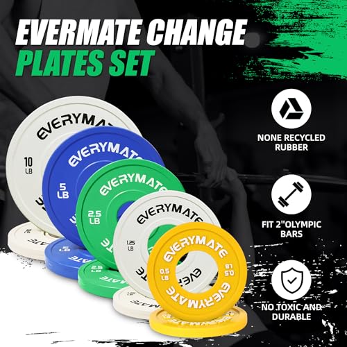 EVERYMATE Change Weight Plates 1.25LB 2.5LB 5LB Set Fractional Plate Olympic Bumper Plates for Cross Training Bumper Weight Plates Steel Insert Strength Training Weight Plates - color: 38.5LB(0.5+1.25+2.5+5+10)x2