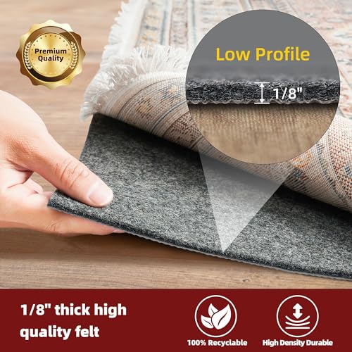 BAGAIL Felt and Natural Rubber Backing Rug Pads 1/8” Thick, Round 4 Feet Non Slip Rug Gripper Keep Rugs in Place, Under Area Rug Protective Cushioned Pads, Carpet Runners, Hardwood Floors Protection - size: 4' (Round), style: 1/8" Thick