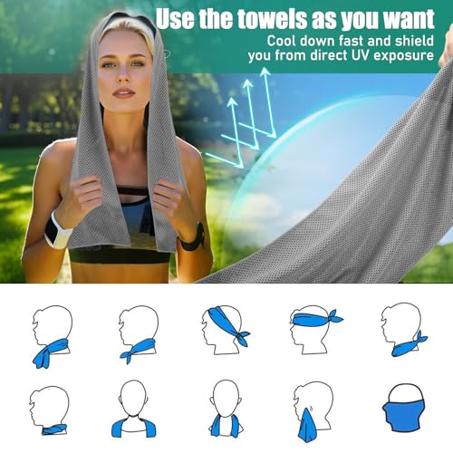 Cooling Towels Pack of 30, 40"*12" Neck Cool Towel Bulk, Cold Towels for Neck and Face, Cooling Rags Sports Towel for Hot Weather, Running, Soccer, Yoga, Gym, Golf - color: 10grey/10darkblue/Lightblue