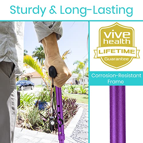 Vive Folding Cane - Foldable Walking Cane for Men, Women - Fold-up, Collapsible, Lightweight, Adjustable, Portable Hand Walking Stick - Balancing Mobility Aid - Sleek, Comfortable T Handles (Purple) - color: Purple