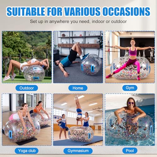 Gemscream Gymnastics Barrel Inflatable Air Roller Mat 40" x 24" Glitter Tumbling Air Barrel Gymnastic Cylinder Tumble Equipment for Back Handspring Trainer Cheerleading Yoga Home Use - color: Glitter Silver