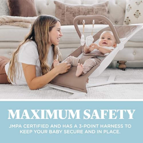 Baby Delight Alpine Deluxe Portable Baby Bouncer | Infant | 0-6 Months | 100% GOTS Certified Organic Cotton Fabric | Organic Mocha - color: Organic Mocha