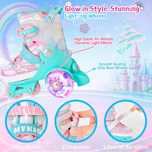 HYKID Toddler Roller Skates, 4 Adjustable Sizes, Fun Illuminating, Safety Three-Point Type, Breathable Upper, Beginners' Roller Skates for Girls Boys Kids - color: Butterfly, size: Toddler (8C-10.5C)