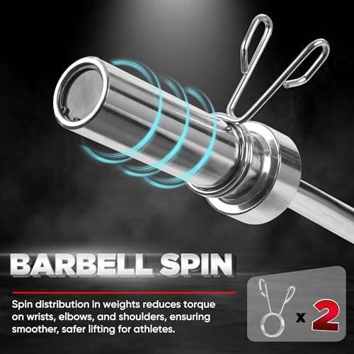 Yes4All Standard Straight Barbell 60" & EZ Curl Bar 47", Capacity 200 to 480 LB, Weight Bar 1" to 2" Diameter - Star Lock Collars, Rubber Ring, Barbell Spins Included for Deadlifts & Squats - color: F: Olympic Curl Bar 2" - 300LB, style: C. Olympic Curl B