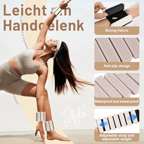 BECOJADDE Ankle Weights Set of 2 (1 lb/2 lb Each) for Women Men Adjustable Wrist Bracelet for Home Gym Weighted Bangles Wristbands Leg Arm Weights for Walking Swimming Running Pilates Yoga Gym - color: Sand Taupe, size: 4 Lb Pair (2 Lb Each)