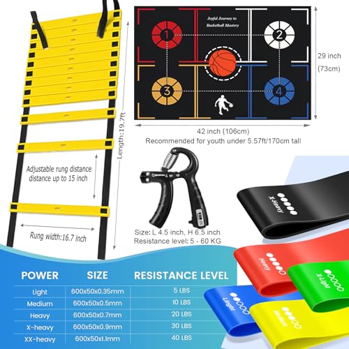Basketball Training Equipment, Practice Training Mat, Dribble Trainer | Includes Basketball Training Mat, Agility ladder, Grip Strengthener, Resistance Bands, Improve Speed, Strength, ordination - color: Black, size: 42"*29"