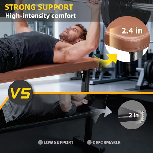 Flat Weight Bench, 2.4 Inch Thick Pad Workout Bench 660 LBS Bench Press Exercise Equipment for Home Gym Strength Weight Training - color: Brown, size: 41 in Basic