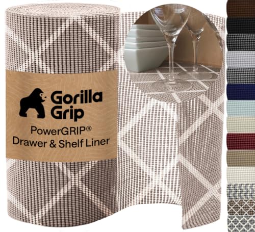 GORILLA GRIP powerGRIP Drawer Shelf and Cabinet Liner, Thick Strong Hold, Non-Adhesive Liners Protect Kitchen Cabinets and Cupboard, Bathroom Drawers, Easy Install, Breathable Mat, 12" x10', Beige - color: Diamond: Beige/Ivory, size: 12" X 10', style: 12"