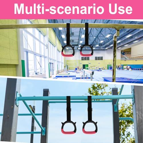 Tepemccu Gymnastics Rings for Kids, Pull Up Rings for Strength Training | with Adjustable Straps, Home Gym Full Body Workout - color: Pink