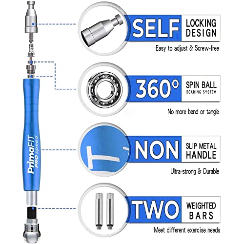 PrimaFIT Pro Speed Jump Rope for Adults, Weighted Skipping Rope for Boxing | Adjustable Jumping Rope for Fitness Workout & CrossFit Exercise, Double Unders, Handle Weights, 3m Cables 2 Protectors, Bag - color: Blue