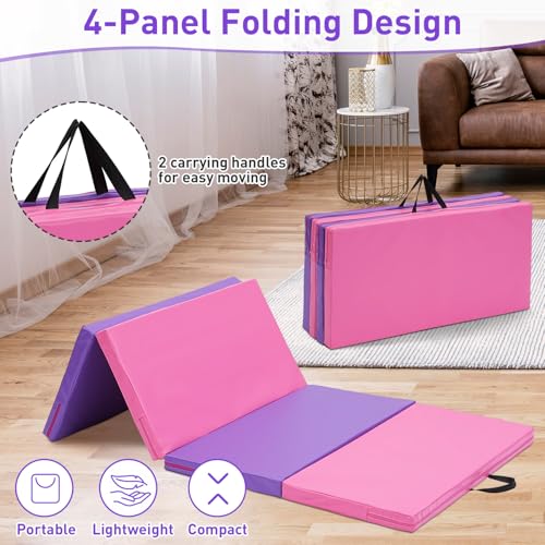 Gymnastics Mat, 3FTx6FT / 4FTx8FT 2" Thick Folding Kids' Gymnastic Tumbling Mat for Home Gym Exercise & Play - color: 3x6FT-Pink&Purple