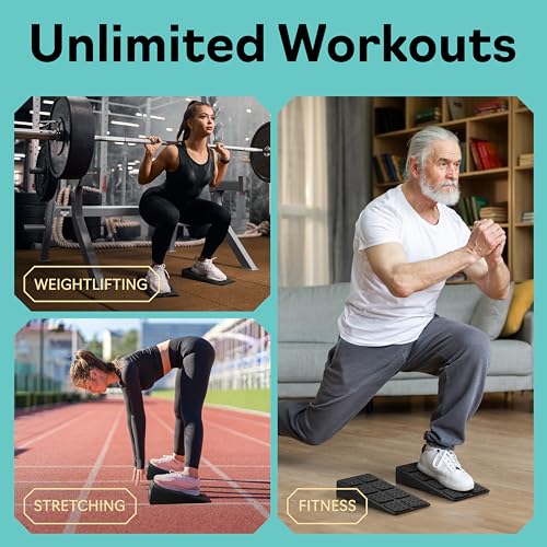 Squat Wedge Block Set of 3/5 - 960 LBS Capacity - Slant Board for Calf Stretching with 5 Stackable Angles - Calf Stretcher Slant Board - Workout Equipment - EPP Material for Exercise Equipment & Physical Therapy - color: Black&Green