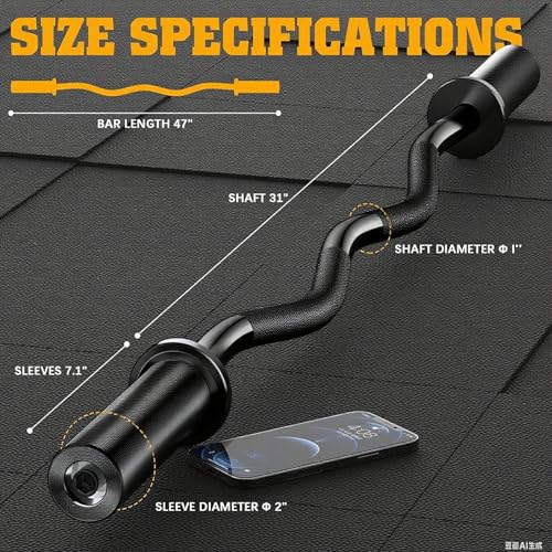 Olympic EZ Curl Bar 47-Inch - Chrome Curling Barbell for Biceps,Triceps,Arm Workouts,Compatible with 2"Olympic Plates,Includes Spring Collars,Home Gym Strength Bar(500LB Capacity)