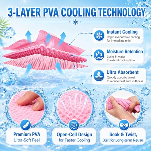 BobbleT Kids PVA Cooling Towels 4 Pack (30"x9") - Mini Instant Ice Cooling Towels for Neck & Face with UPF 50+ Sun Protection, Reusable Summer Heat Relief for Outdoor Activities, Pink - color: Pink